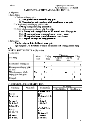 Bài kiểm tra 1 tiết Đại số & giải tích 11 (tiết 22)